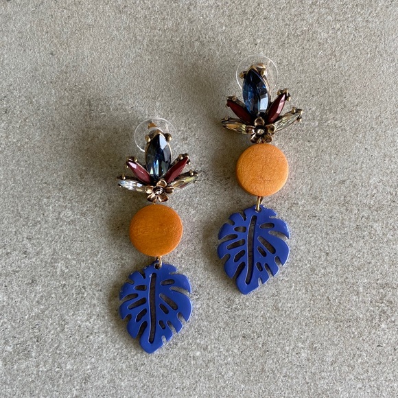Blue Monstera Deliciosa Leaf Earrings